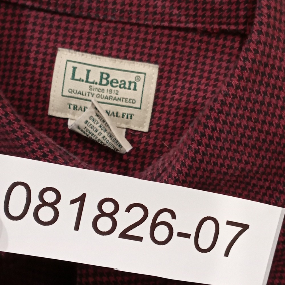 LL Bean Mens Traditional Fit Houndstooth Button Down Shirt Burgundy M 298275 - Picture 10 of 10